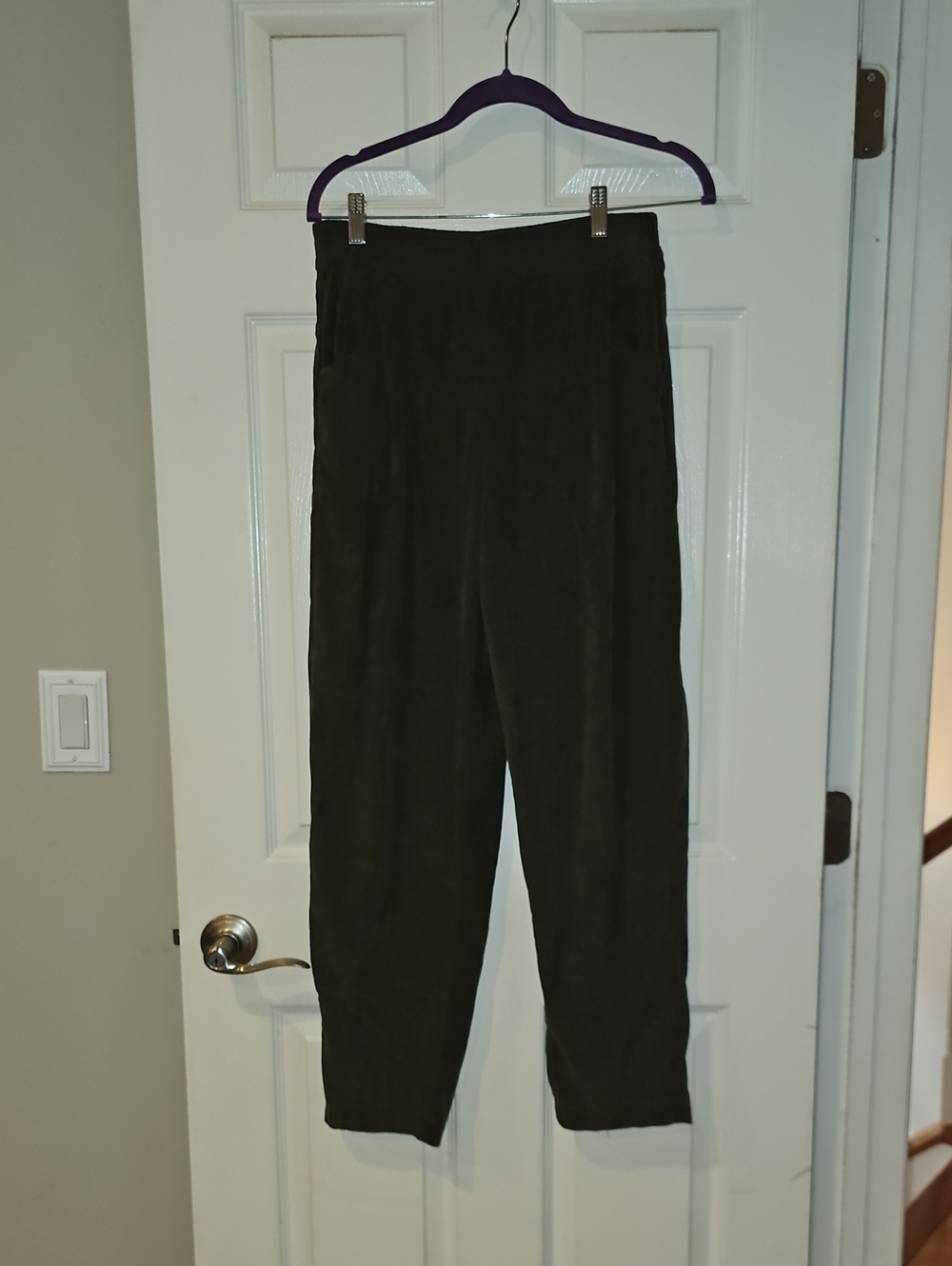 HALARA Dark Green High-Waist Relaxed Trousers Corduroy